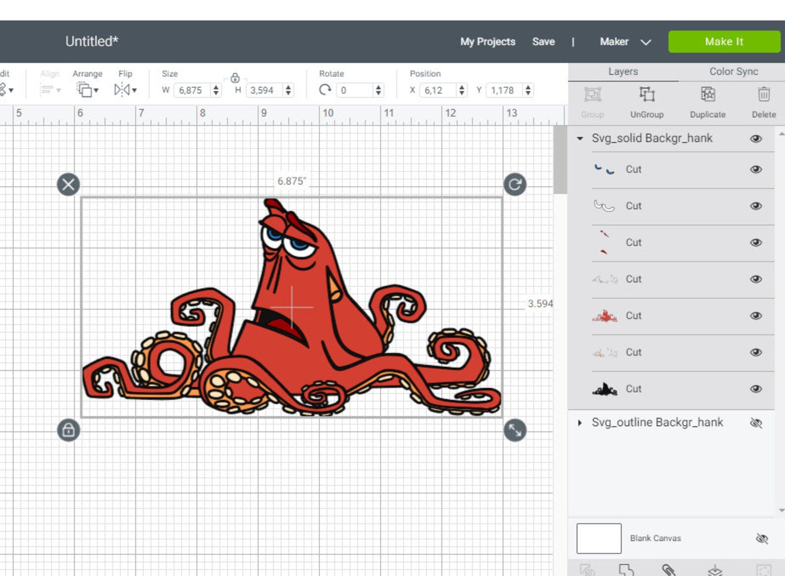 Download SVG PNG Hank Octopus Finding Nemo Layered y Outline cut ...