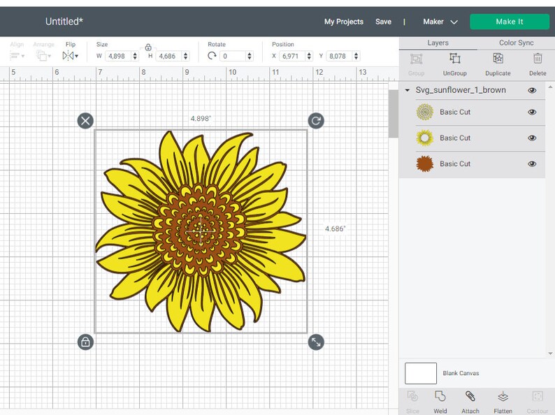 Sunflower SVG PNG DXF flower Layered cuttable file print and cut template cricut silhouette outline iron on digital download clipart