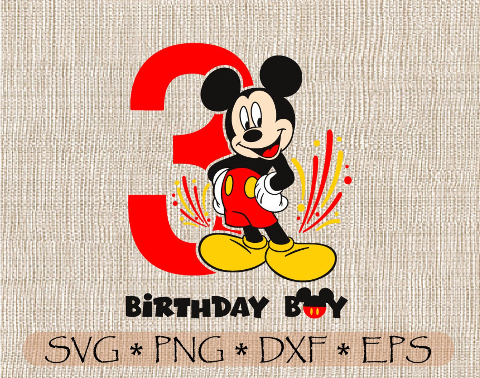 SVG PNG Mickey Mouse Third Birthday Boy Three Years Layered | Etsy