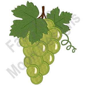 Bunch Of Grapes - Machine Embroidery Design, Muscat Grapes Embroidery Pattern, Green Grapes Embroidery Design, Grape Leaf Design