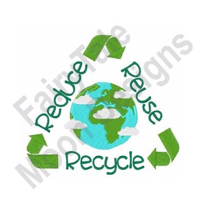 Reduce Recycle Reuse - Machine Embroidery Design, Earth Day Embroidery ...