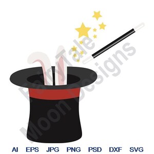 Sombrero de mago - SVG, DXF, EPS, PNG, JPG, arte vectorial, clipart, archivo de corte, archivo de corte de sombrero de mago, SVG de sombrero negro, SVG de sombrero de conejo, SVG de sombrero de castor