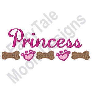 Princess - Machine Embroidery Design, Puppy Princess Embroidery Design, Dog Pawprints & Dog Bones Border Embroidery Design
