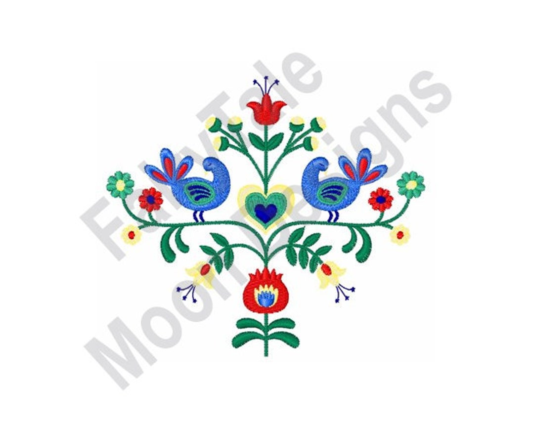 Birds and Flowers Folk Art - Machine Embroidery Design, Floral ...