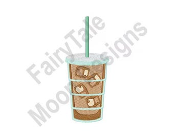 Iced Coffee - Machine Embroidery Design, Coffee Cup Embroidery Pattern, To Go Paper Coffee Cup Embroidery Design, Plastic Coffee Cup Design