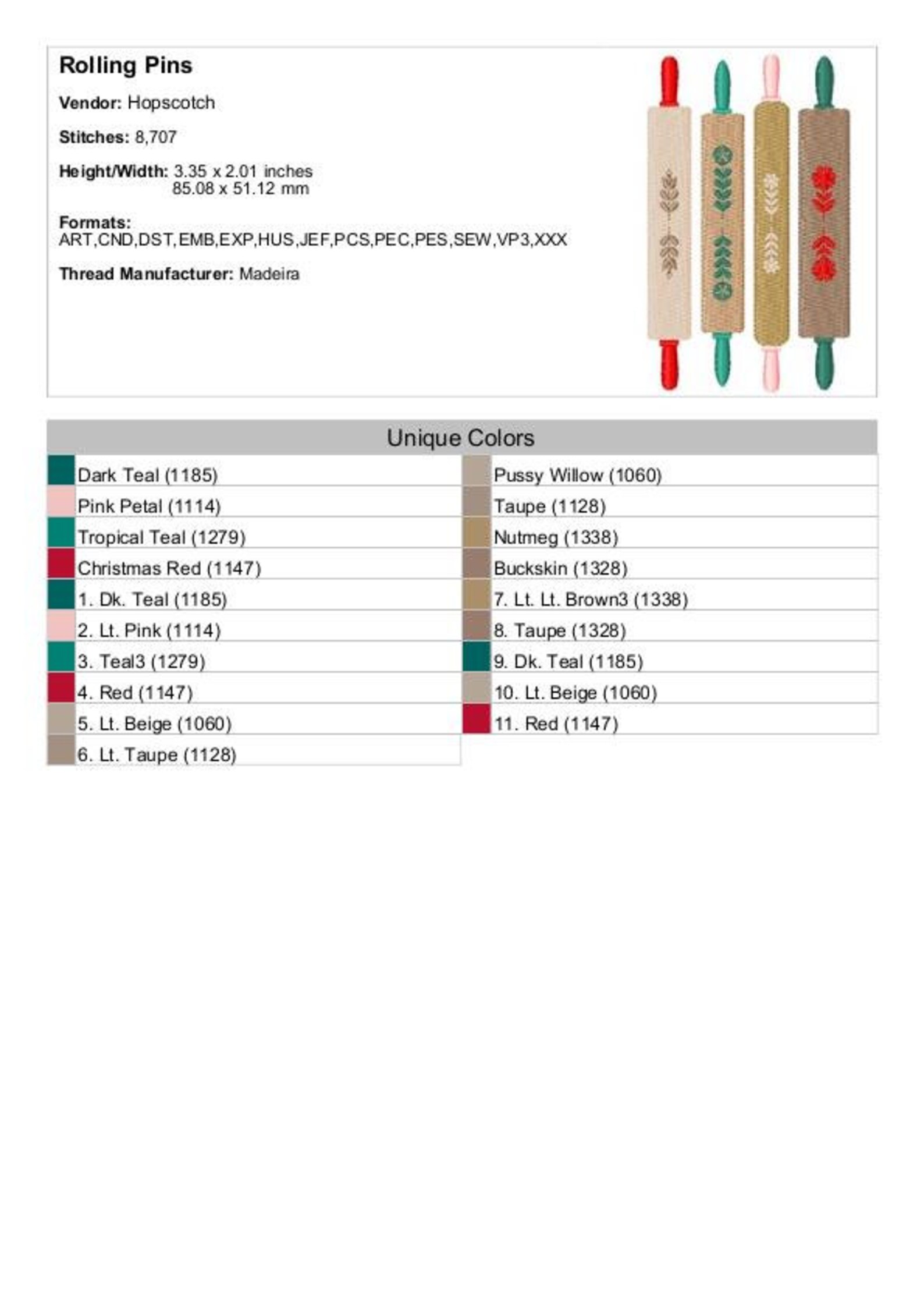 Rolling Pins Machine Embroidery Design Baker's Rolling Etsy