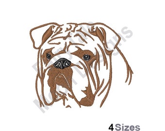 Bulldog inglés - Diseño de bordado a máquina, patrón de bordado de contorno de cabeza de bulldog, diseño de bordado de perro
