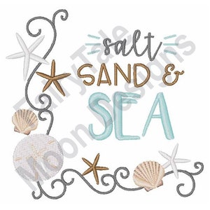 Salz, Sand & Meer - Stickdatei, Nautische Ecke Stickmuster, Strand Stickdatei, Seestern und Muschel Stickdatei