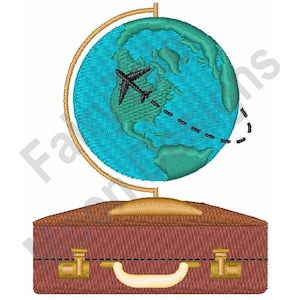 World Traveler Machine Embroidery Design, International Air Travel Vacation Embroidery Design, Flying Around Globe Design, Adventure Design