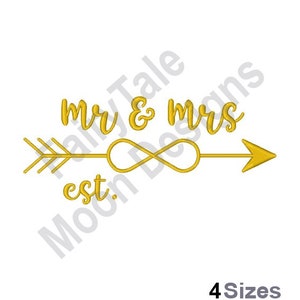 Mr & Mrs Est - Machine Embroidery Design, Wedding Embroidery Pattern, Bride and Groom Embroidery Pattern, Marriage Design, Bridal Embroidery