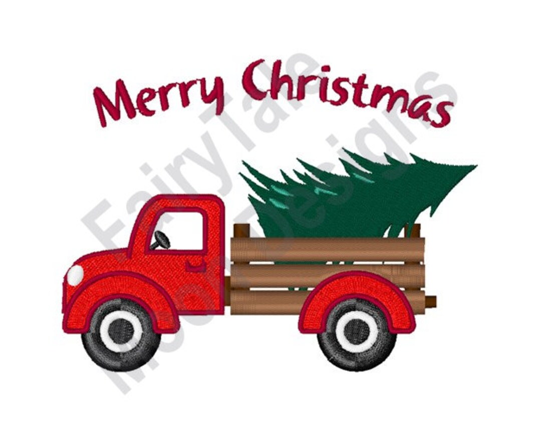 Merry Christmas Truck Machine Embroidery Design, Christmas Tree