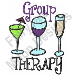 Group Therapy - Machine Embroidery Design, Party Drinks Embroidery Pattern, Cocktail Glass, Champagne Glass, Red Wine Glass Embroidery