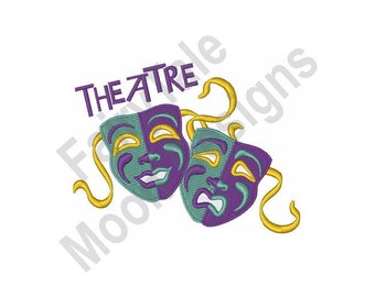 Theatre - Machine Embroidery Design, Theater Drama Masks Embroidery Pattern, Comedy & Tragedy Masks Embroidery, Happy and Sad Masks Design