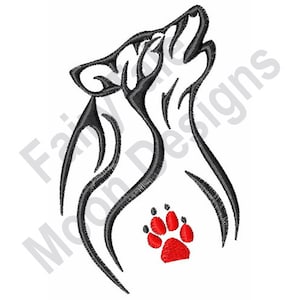 Wolf Tattoo - Machine Embroidery Design, Wolf Pawprint Embroidery Pattern, Wolf Silhouette Embroidery, Tattoo Embroidery Design