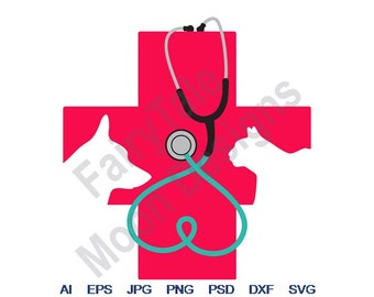 Veterinary Logo - Svg, Dxf, Eps, Png, Jpg, Vector Art, Clipart, Cut File, Animal Rescue Svg, Dog Cat Vet Svg, Heart Stethoscope Svg