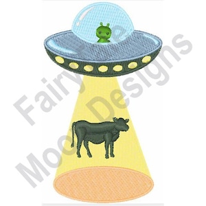 Space Ship & Cow - Machine Embroidery Design, UFO Spaceship Beam Light Embroidery Pattern, Alien Spacecraft Embroidery Design, Cow Design