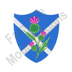 Scottish Shield - Machine Embroidery Design, Saltire Shield Thistle Embroidery Pattern, Floral Emblem of Scotland Design, Heraldic Badge
