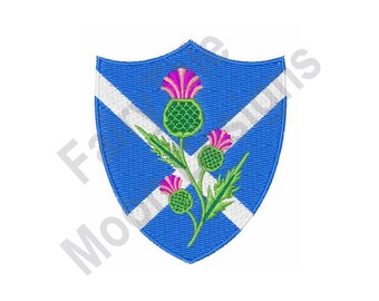 Scottish Shield - Machine Embroidery Design, Saltire Shield Thistle Embroidery Pattern, Floral Emblem of Scotland Design, Heraldic Badge