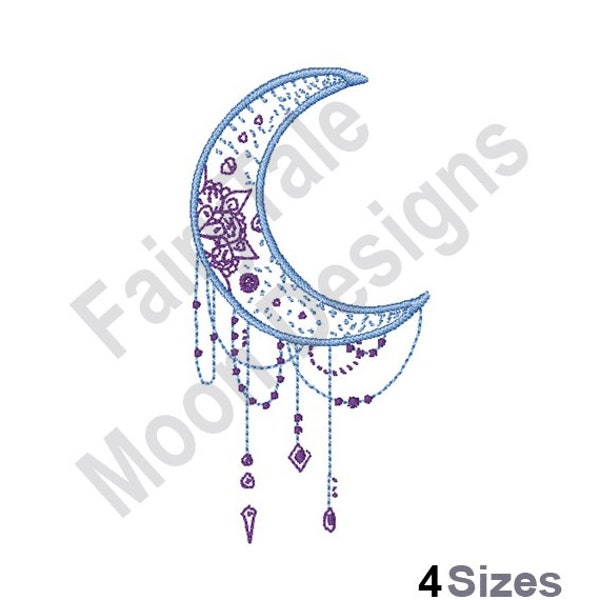Crescent Moon - Machine Embroidery Design, Moon Outline Embroidery Pattern, Beads Embroidery Design