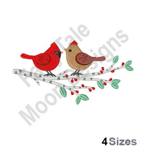 Weihnachtsvögel - Stickdatei, Weihnachtskardinal-Stickmuster, Weihnachtsvögel auf Birke Stickdatei
