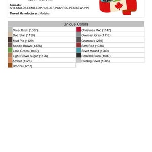 Puede incluir: Un dise&ntilde;o de bordado colorido de una bandera canadiense con un alce, palos de hockey y una hoja de arce. El dise&ntilde;o se titula "Oh, Canada!" e incluye una lista de colores &uacute;nicos utilizados en el dise&ntilde;o.