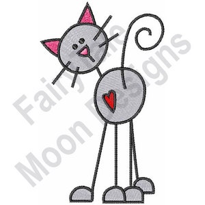 Stick Cat - Machine Embroidery Design, Stick Figure Cat Embroidery Pattern, Kitten Stick Figure Embroidery Design
