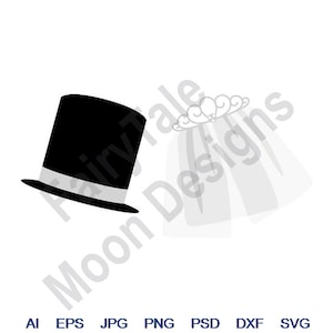 Hat & Veil - Svg, Dxf, Eps, Png, Jpg, Vector Art, Clipart, Cut File, Groom Top Hat Svg, Wedding Veil Svg, Bridal Veil Svg, Mr and Mrs Svg
