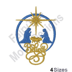 Believe - Diseño de bordado a máquina, patrón de bordado del pesebre de la Nochebuena, diseño de bordado del Nacimiento de Jesús, María y José