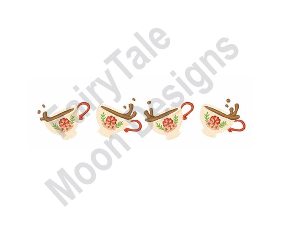 Tea Cup Border Machine Embroidery Design, Decorated Teacup Border