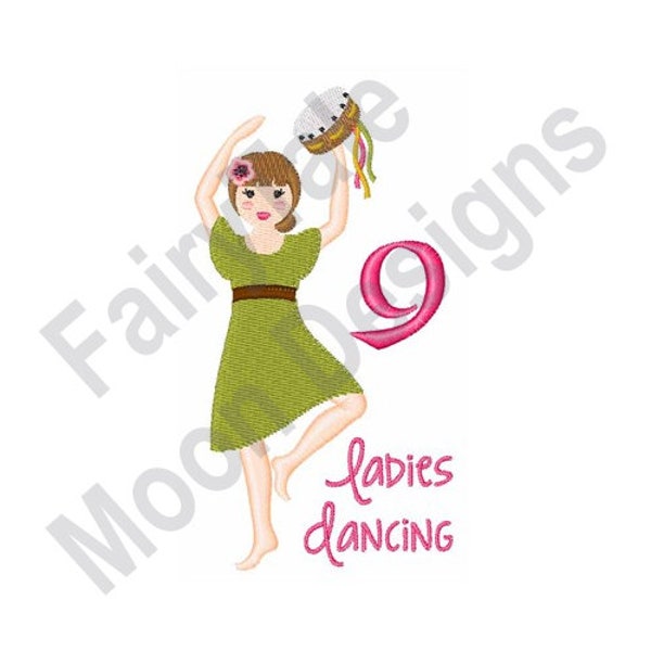 9 Ladies Dancing - Machine Embroidery Design, 12 Days Of Christmas Song, Christmas Carol Embroidery Design, Nine Ladies Dancing Embroidery