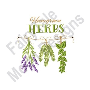 Homegrown Herbs - Machine Embroidery Design, Dried Herbs Clothesline Drying Herbs, Country Garden Herbs Pattern, Lavender, Rosemary, Basil
