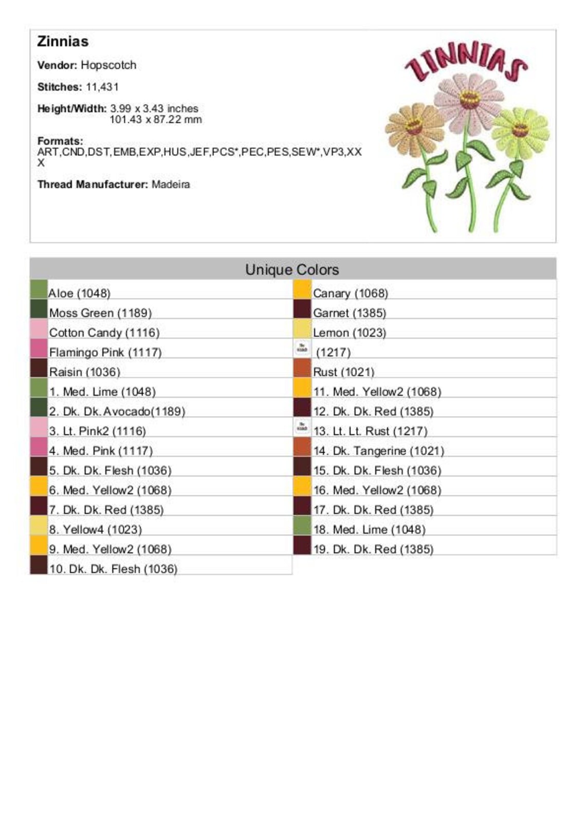 Zinnias Machine Embroidery Design Zinnia Embroidery Etsy