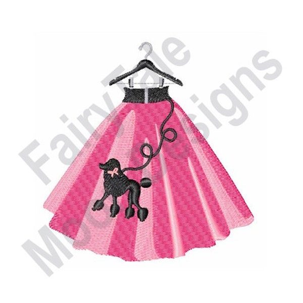 Pink Ribbon Poodle Skirt - Machine Embroidery Design, Girl Skirt on Hanger Embroidery Pattern, Rock & Roll Dancer Skirt Embroidery Design