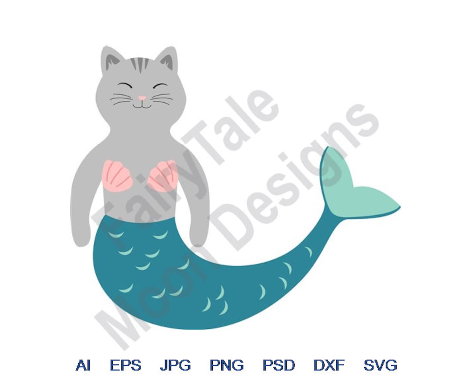 Mermaid Cat Svg Dxf Eps Png Jpg Vector Art Clipart | Etsy