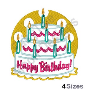 Happy Birthday Cake - Machine Embroidery Design, Birthday Cake Candles Embroidery Design, Party Cake Outline Embroidery Design