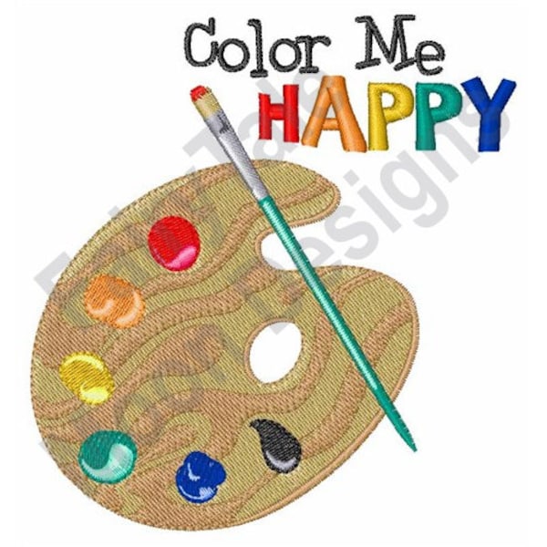 Maler-Palette - Maschinenstickdatei, Künstlerpalette Stickmuster, Malpinsel Stickdatei, Color Me Happy Design
