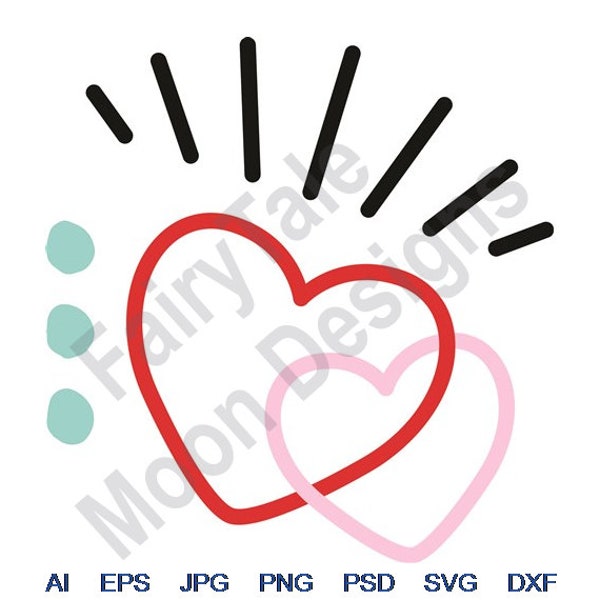 Joined Hearts - Svg, Dxf, Eps, Png, Jpg, Vector Art, Clipart, Cut File, Linked Hearts Svg, Entwined Hearts, Interlocking Love Hearts Outline