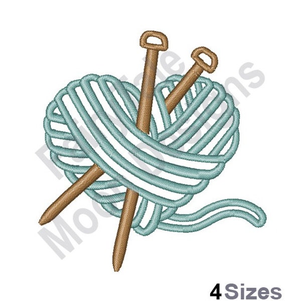 Knit Heart - Machine Embroidery Design, Knitting Needles Outline Embroidery Pattern, Heart Shaped Yarn Embroidery Design