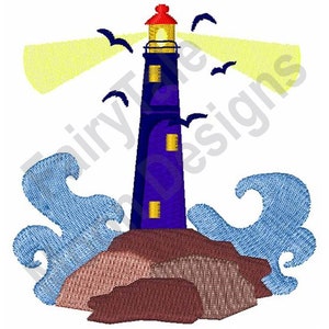Lighthouse - Machine Embroidery Design, Lighthouse Embroidery Pattern, Nautical Scene Embroidery Design, Lake Waves & Seagulls Pattern