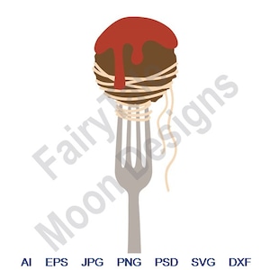 Almôndegas no Garfo - Svg, Dxf, Eps, PNG, Jpg, Arte Vetorial, Clipart, Arquivo de Corte, Almôndegas Svg, Comida Italiana Svg, Almôndegas de Espaguete Svg