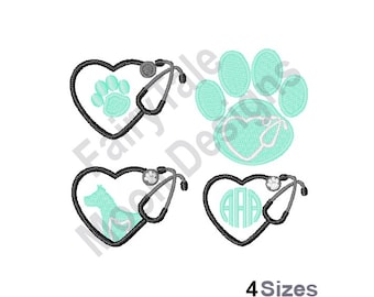 Veterinär - Maskinbroderidesign, Broderimönster för veterinärstetoskop, Broderimönster för hunddoktor, Broderidesign för jag älskar min hund