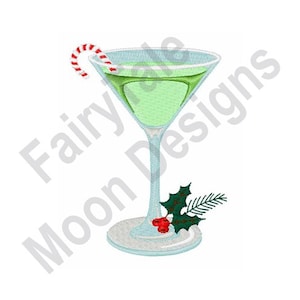 Peppermint Cocktail - Machine Embroidery Design, Christmas Cocktail Embroidery Pattern, Santa Drink Design, Xmas Holiday Martini Cocktail