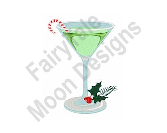 Peppermint Cocktail - Machine Embroidery Design, Christmas Cocktail Embroidery Pattern, Santa Drink Design, Xmas Holiday Martini Cocktail