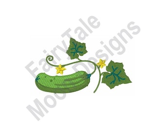 Cucumber - Machine Embroidery Design, Cucumber Flowers & Leaf Embroidery Pattern, Vegetable Embroidery Design