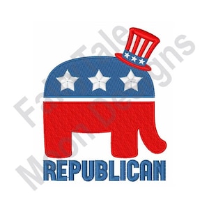 Republican - Machine Embroidery Design, Republican Party Logo Embroidery Pattern, GOP Committee Logo Embroidery, Republican Elephant Design