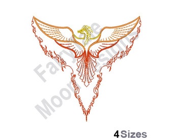 Phoenix - Machine Embroidery Design, Phoenix Outline Embroidery Pattern, Mythical Bird Embroidery Design