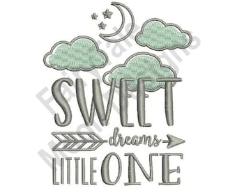 Dulces Sueños, Pequeño - Diseño de Bordado a Máquina, Patrón de Bordado "Buenas Noches Bebé", Diseño de Bordado de Nubes, Estrellas y Luna