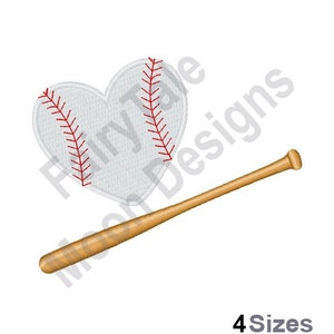 Baseball Love - Machine Embroidery Design, I Love Baseball Pattern, Baseball Bat and Heart Embroidery, Heart Shaped Baseball, Sports Game
