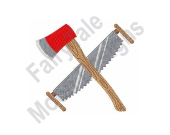 Lumberjack Tools - Machine Embroidery Design, Lumberjack Axe Embroidery Pattern, Two Man Crosscut Saw Embroidery Design