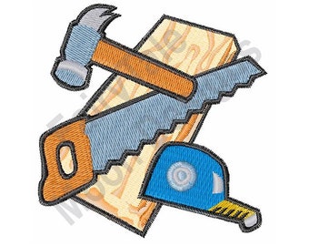 Carpenter Tools - Machine Embroidery Design, Woodworking Claw Hammer Embroidery Pattern, Tape Measure Design, Hand Saw Embroidery Design